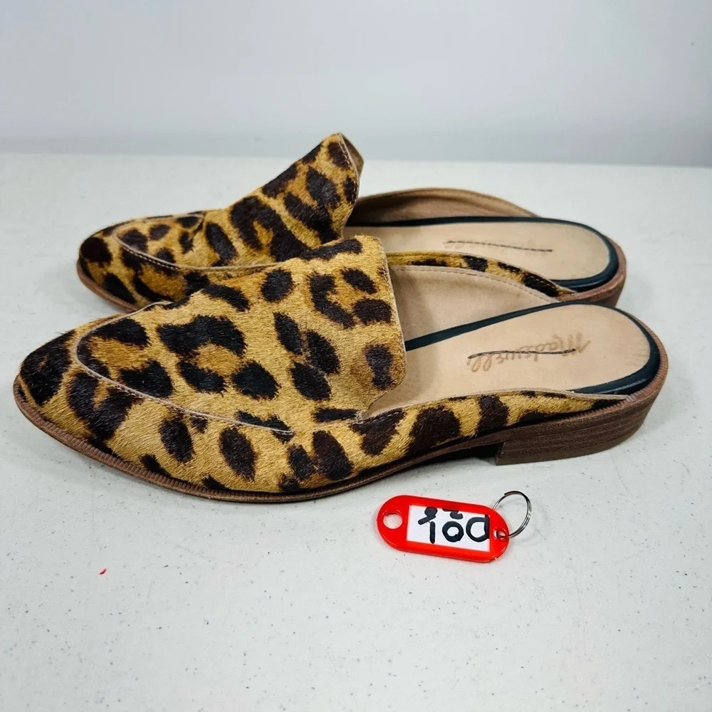 Madewell The Frances Skimmer Mules in leopard calf hair size 7